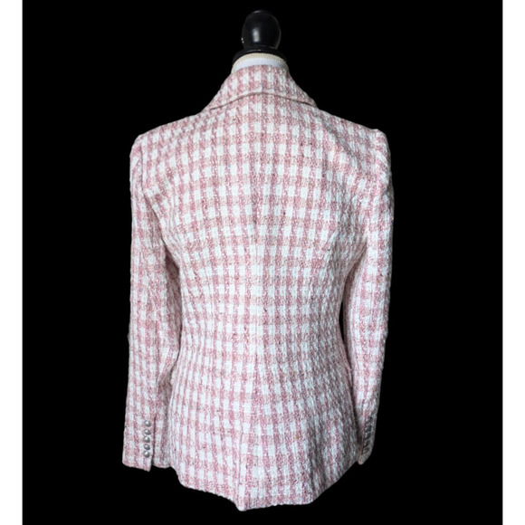 L’AGENCE Kenzie Double Breasted Blazer in Pink Ivory Tweed in Size 6 Houndstooth - Picture 3 of 11